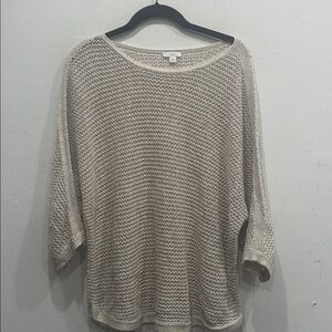 J.Jill Open Knit crochet neutral Sweater blouse top Medium cottage core coastal